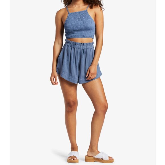 ROXY Pull On High Waist What A Vibe Short in Blue | Organic Cotton | Size XS - Picture 1 of 12